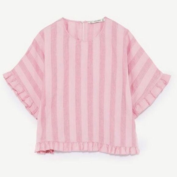 Zara Pink Striped Linen Boxy Top Size S - Picture 1 of 8